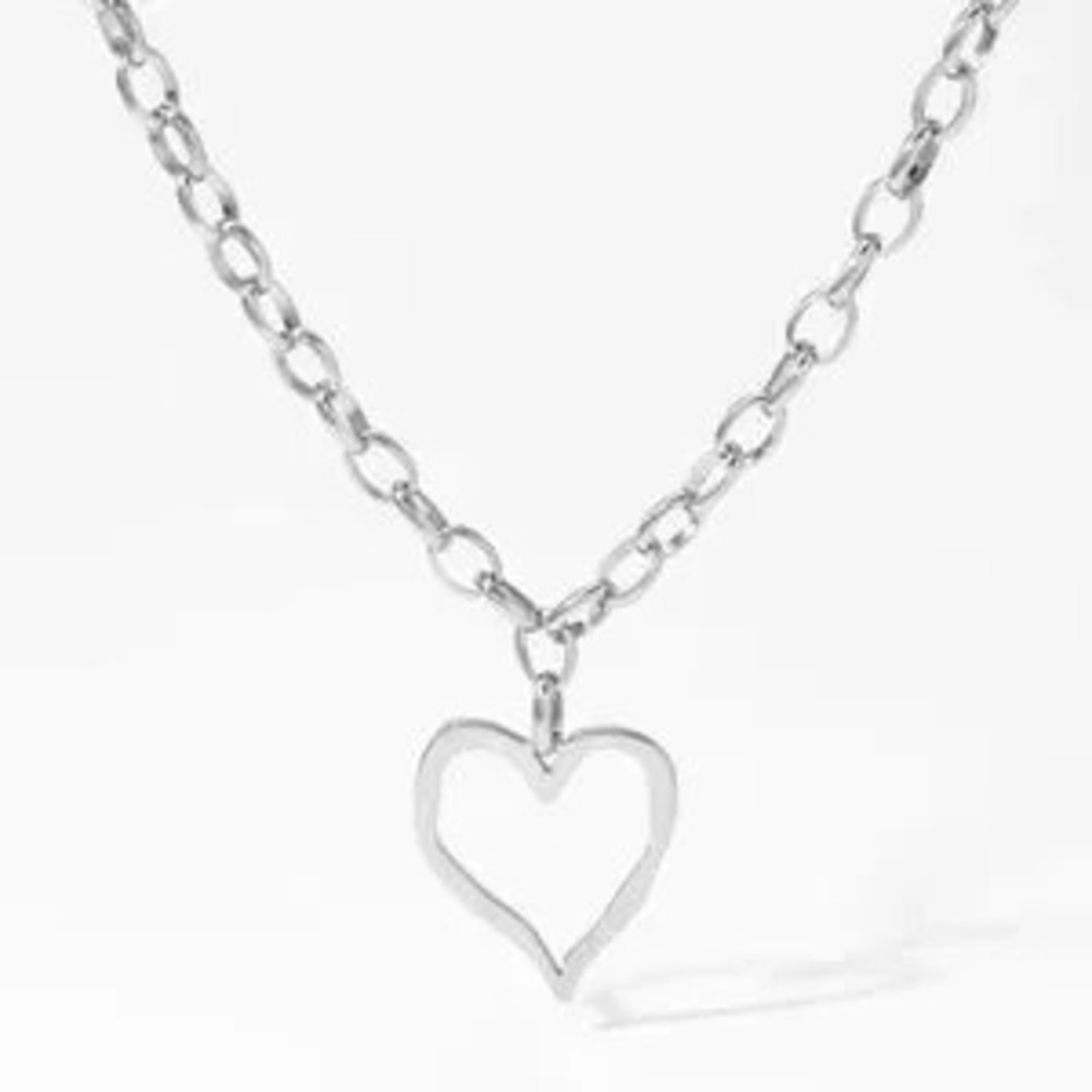 18K Silver Open Heart Necklace (5114)